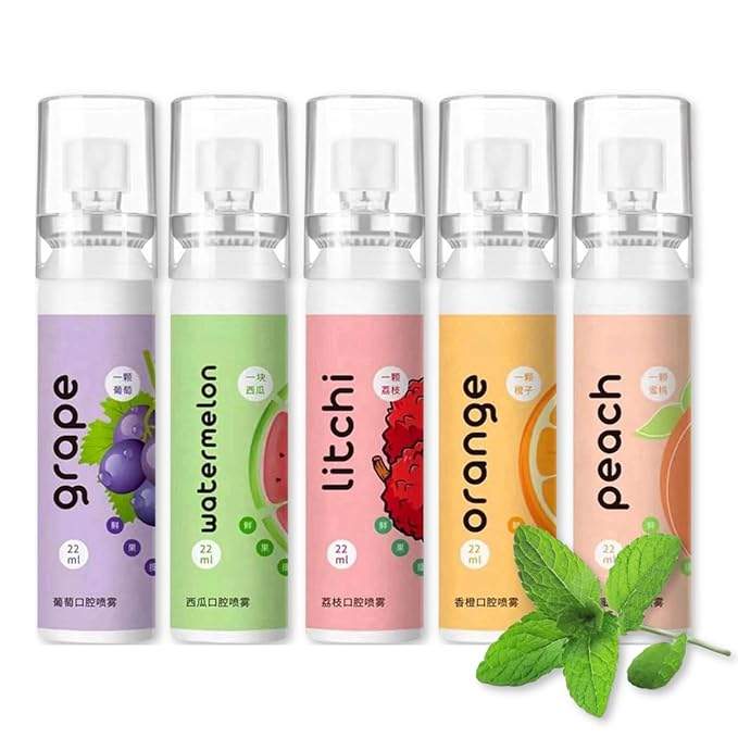 5PCS Fruit Oral Breath Spray, Bad Breath Treatment for Adults, Dry Mouth Spray for Bad Breath, Mouth Breath Freshener, Effective Mouth Oral Breath Spray
