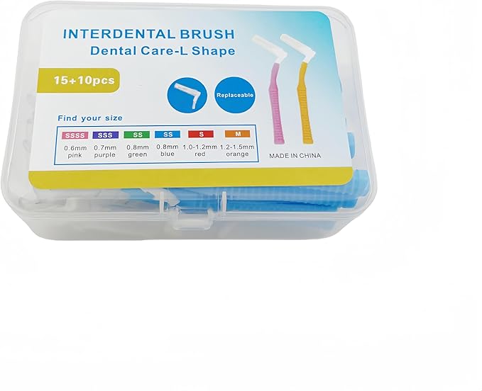 L Angled Reusable Braces Dental Brush Flosser - Cleaner Interdental Brush Toothpick Dental Tooth Flossing Head Oral Cleaners (0.9mm Blue, Normal)