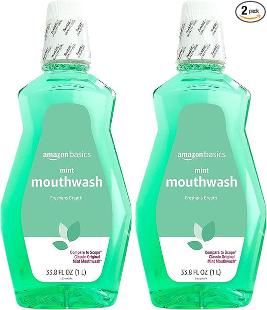 Amazon Basics Fresh Breath Mouthwash, Mint, 33.8 Fl Oz (Pack of 2), (Previously Solimo)