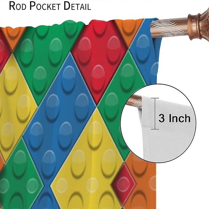 Kids Building Blocks Toy Curtains Boy Girl Room Printed Curtains Abstract Colorful Bricks Children's Nursery Blackout Curtains 63x63 Inches 2 Panels