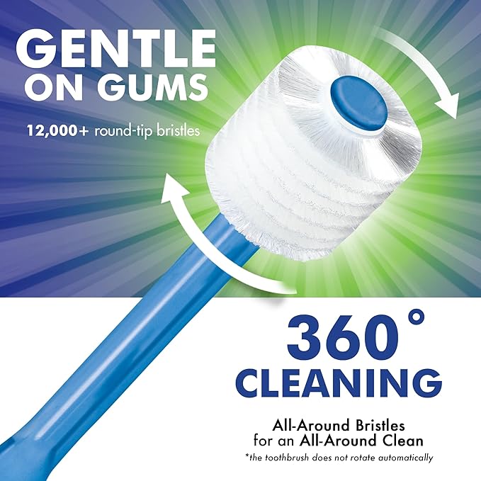 Brilliant Oral Care Adult Toothbrush with Soft Bristles, Round Head, and All-Around Clean for Teeth and Gums, Blue, 3 Pack