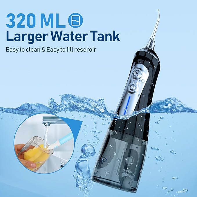 NBGRLVS Water Dental Flosser for Teeth Pick Cleaning Cordless - 6 Adjustable Modes,320ML Portable & Rechargeable IPX7 Waterproof Powerful Oral Irrigator, Cleaner Picks for Home Travel