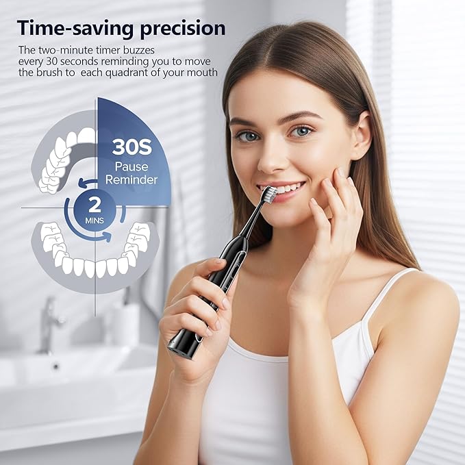 Electric Toothbrush with Water Flosser – 3 Sonic Toothbrush Modes & 5 Water Flossing Pressure – Fast Charging & IPX7 Waterproof – Portable Travel Case Included, Black