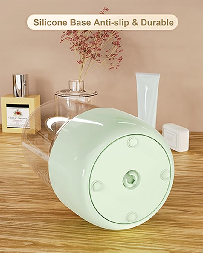 Makeup Brush Holder for Vanity - 360 Rotating Makeup Brush Organizer (Thicken Upgraded), Toothbrush Holder with Cover, Cosmetic Organizer (Green)