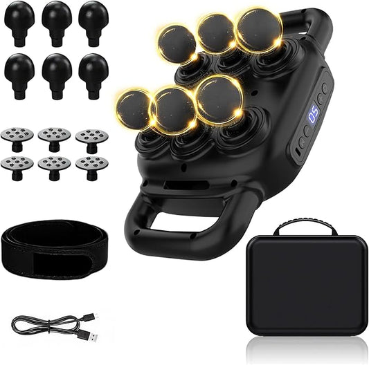 Six Head Massage Gun, 50 Intensity Levels & 9 Massage Modes, Equipped with 3 Different Massage Heads, Massage Gun with Adjustable Belt Ideal Gifts for Women, Men, Mom, and Dad