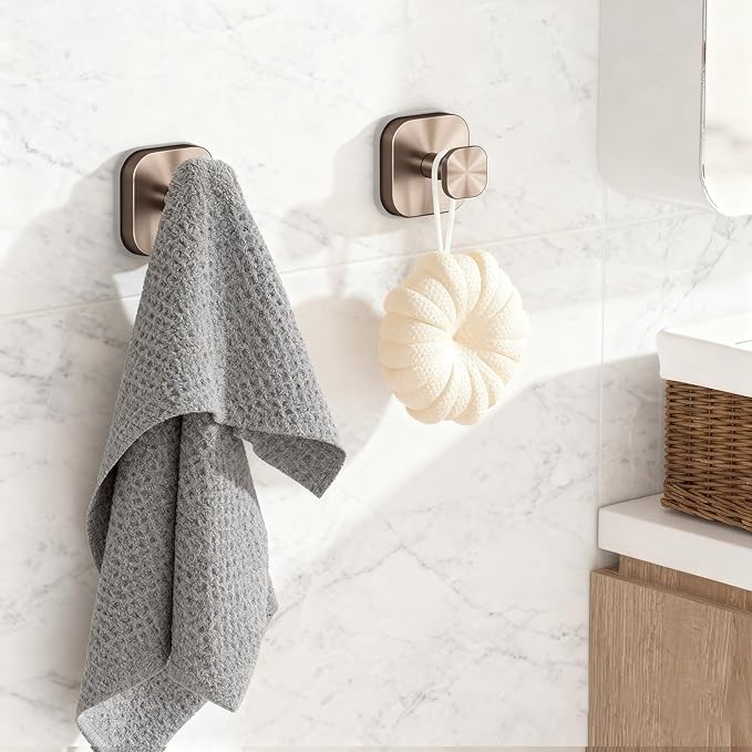 Shower Hooks for Inside Shower,Reusable Suction Cup Hooks for Glass Window,Mirror,Removable Towel Hooks for Bathrooms,2 Pack(Bronze)