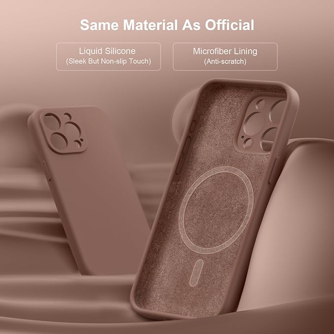 Magnetic for iPhone 15 Pro Case, Compatible with MagSafe, with 9H Nano Screen Protectors, Full Camera Protection, Silicone Shockproof Microfiber Lining Phone Case 6.1", Light Brown