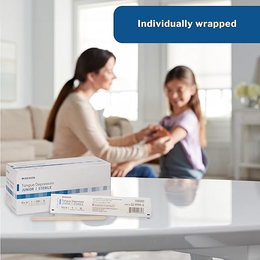McKesson Tongue Depressors [1000 Count] Junior Size, Sterile, Individually Wrapped, Wood, Unflavored, Splinter-Free, 5.5 in - Use for Medical, Arts, Crafts, Spa - 100 Count, Pack of 10