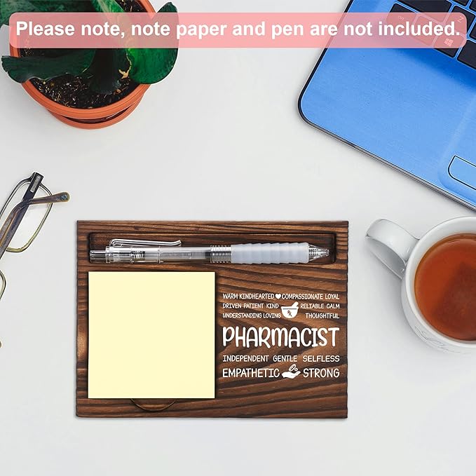 Pharmacist Appreciation Gifts, Thank You Gift for Pharmacist, Pharmacy Office Coworkers Staff Appreciation Gifts, Sticky Note Holder Wooden Notepad & Pen Holder 6.5" x 4.7" - FTA267