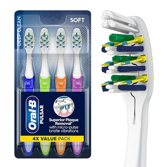 Oral-B Toothbrush, Vibrating Plaque Remover Pulsar, Vibrating Battery Toothbrush, Soft, 4 Count