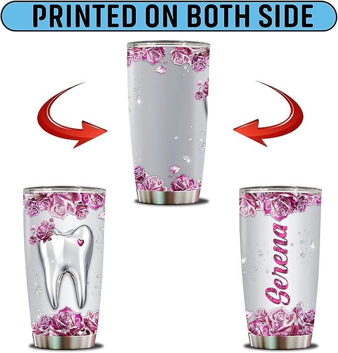 Personalized Dentist Gifts for Women Coffee Tumbler Cup Travel Mugs Water Bottle for Wife Daughter Mom Christmas Birthday Mother's Day Valentine 20oz Insulated Stainless Steel with Lid