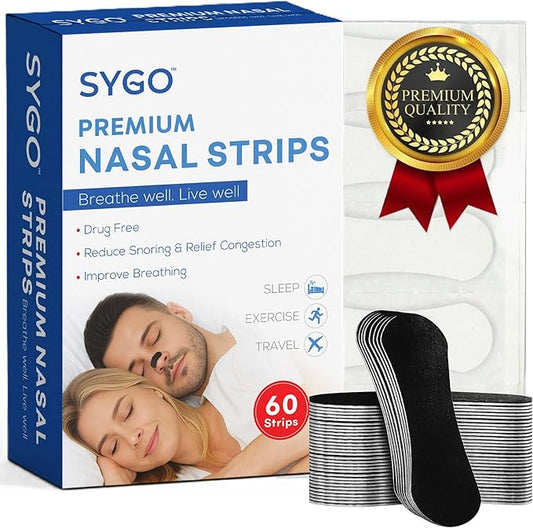 60 Pcs Nose Strips for Breathing | Nasal Strips for Snoring & Sleeping | Drug-Free Solution to Improve Sleep and Workout Performance | Oil & Sweat-Proof Extra Strength Adhesive | Anti Snoring