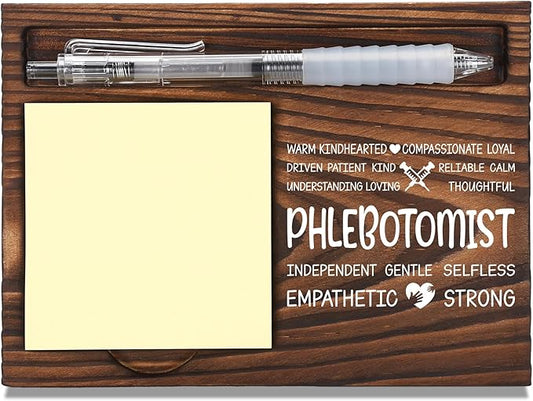 Phlebotomist Appreciation Gifts, Thank You Gift for Phlebotomist, Phlebotomy Office Coworkers Staff Appreciation Gifts, Sticky Note Holder Wooden Notepad & Pen Holder 6.5" x 4.7" - FTA268