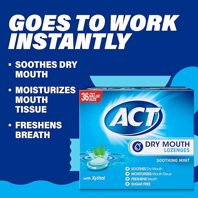 Act Dry Mouth Lozenges with Xylitol, Soothes, Moisturizes & Freshens, Soothing Mint, Value Size, 36 ct., 2 pk