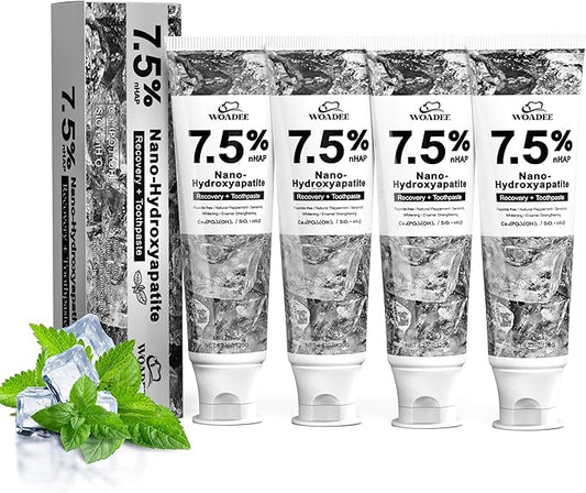 Woadee Hydroxyapatite Toothpaste for Advanced Enamel Protection, Fluoride-Free Nano Hydroxyapatite Toothpaste, Gentle and Effective Formula, Fresh Breath, Suitable for Sensitive Teeth 4 Pack