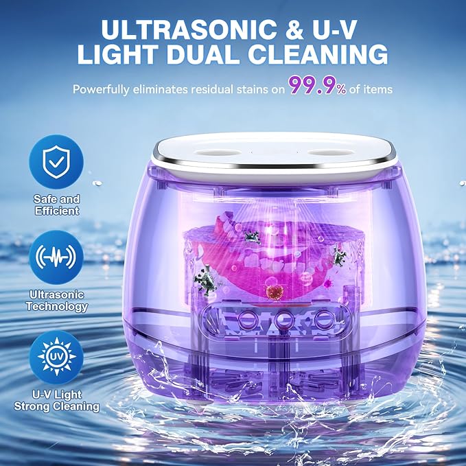 Rechargeable Ultrasonic Retainer Cleaner Machine, 45kHz Portable Dental Cleaning Pod for Dentures, Night Guards, Braces, Aligner, Toothbrush, Jewelry, 3 Cleaning Modes, 200ML Capacity, White