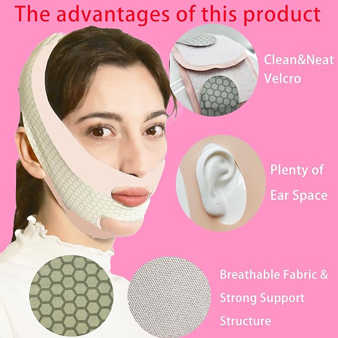 V Line Lifting Mask Chin Strap for Sleeping, V Line Mask, Face Lifting Strap, Chin Strap, Jawline Shaper, Jaw Strap, Double Chin Reducer,Face Lift Tape & Snoring Solution (Pink)