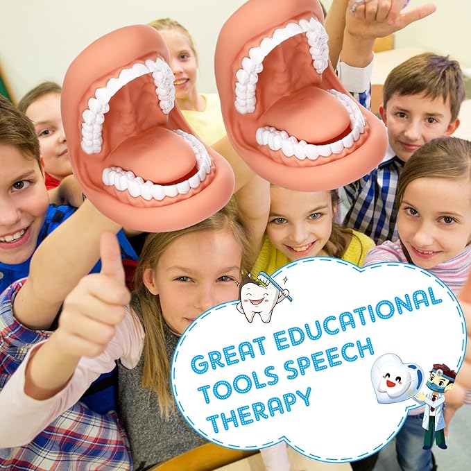 Patelai 2 Pcs Mouth Puppet with Tongue Teeth Hand Puppet Dental Mouth Model and Toothbrushes for Boys Girls Educational Tool Speech Therapy