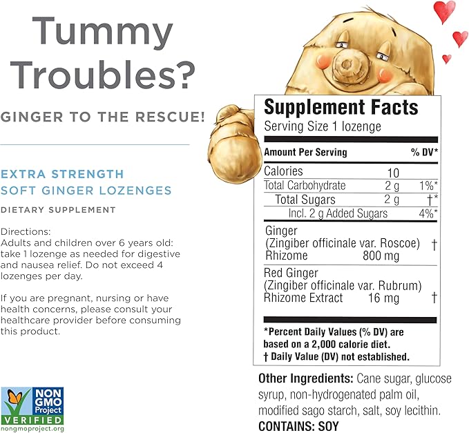 The Ginger People Ginger Rescue Digestive Wellness Lozenges (Soft) | Extra Strength - 800mg | Nausea, Upset Stomach, Motion Sickness, Mild Heartburn, Indigestion, 30 Count (Pack of 1)