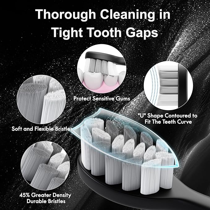 Diamond Style - Sonic Electric Toothbrush for Adults and Kids, Comes with 10 Brush Heads & Travel Case, 5 Modes with 2 Minutes Built in Smart Timer, One Charge for 90 Days, 42,000 VPM Motor (Black)