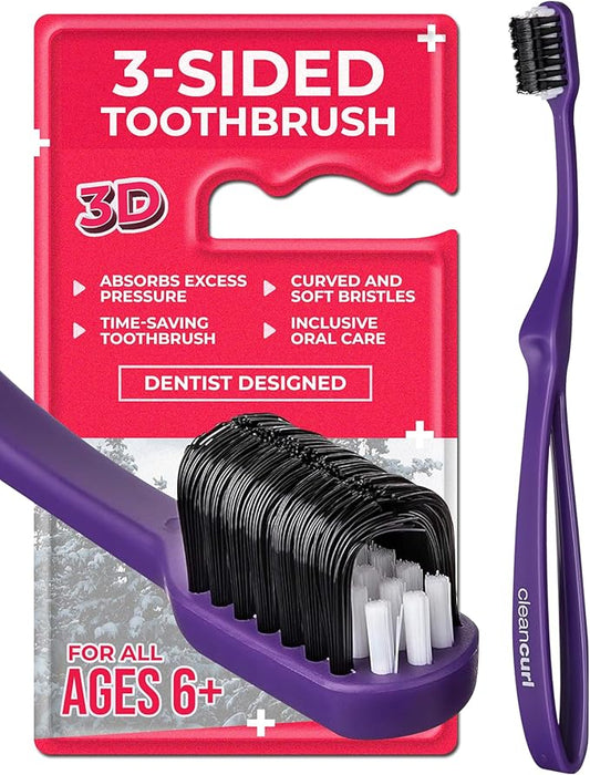 edel+white CleanCurl 3D Toothbrush - 3-Sided Toothbrush Ideal for Adults, Kids, Special Needs, Elderly - Soft Bristle Perfectly Cleans Teeth, Implants & Gum Line