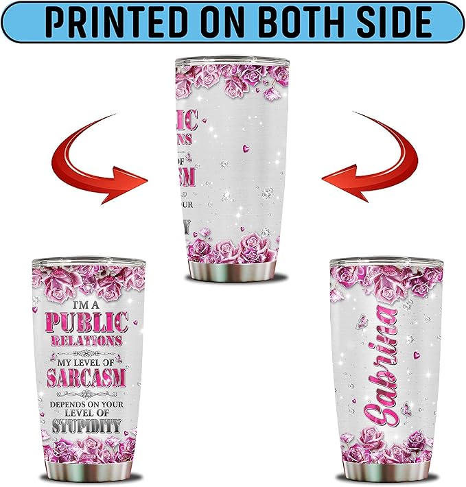 Personalized Public Relations Gifts For Women PR Coffee Mug Travel Cup Gift For Wife Daughter Mom Girls 20oz Insulated Stainless Steel With Lid Christmas Birthday Mother's Day Valentine