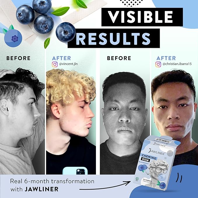 Jawliner® Hard Jwaline Chewing Gum - Sugar Free Blueberry Tough Jaw Gum - Jaw Exerciser Strong Mewing Jawline Mistic Gum - 2x Harder than Regular Chewing Gum 330 Grams (120 Strips)