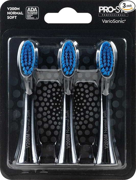 PRO-SYS® Black VarioSonic® Electric Toothbrush Replacement Head (V200M Normal Soft), Burst Brush Head, Pack of 3