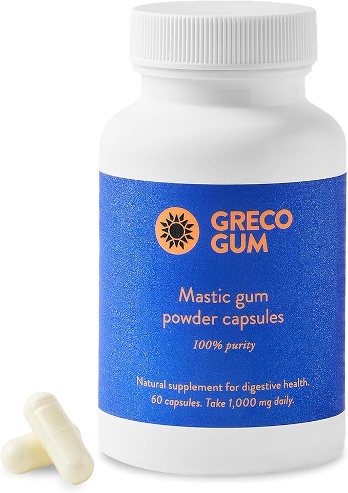 Mastic Gum Capsules 500 mg – Greek Chios Mastiha Supplement for Gut Health, Digestive Support and Bloating Relief – Pure Mastic Gum Powder – Vegan, Gluten-Free, No Fillers – 60 Count