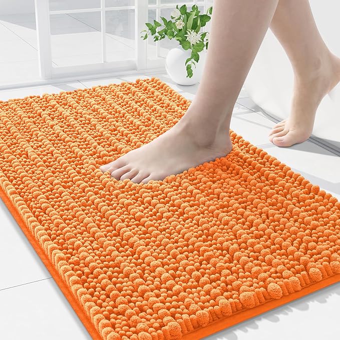 Arotive Luxury Chenille Bathroom Rug Mat, Extra Soft Thick Absorbent Shaggy Bath Rugs, Non-Slip Machine Wash Dry, Plush Bath Mats for Bathroom, Shower and Tub, 36x24, Orange