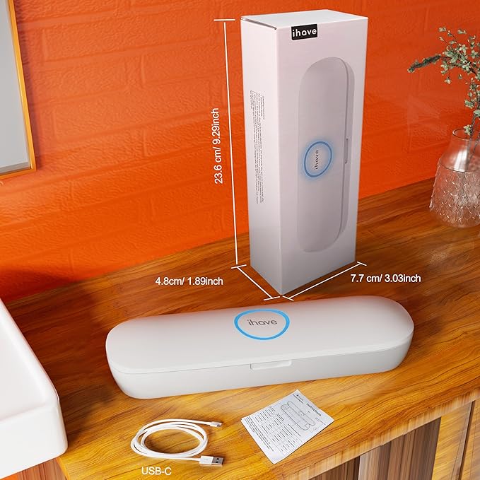 iHave Toothbrush Sanitizer Travel Case for Electric Toothbrush, Portable UV Toothbrush Case with 4-Hour Smart Disinfection Cycle, USB Rechargeable, 100-Day Long Standby