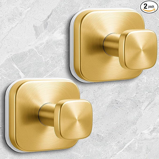 Shower Hooks for Inside Shower,Reusable Suction Cup Hooks for Glass Window,Mirror,Removable Towel Hooks for Bathroom,2 Pack(Gold)