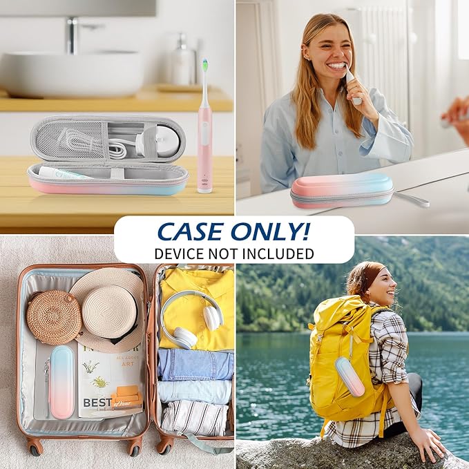 Toothbrush Travel Case for Oral B/Oral-B Pro 1000 1500 5000 7000 & Philips Sonicare 4100 1100 5300 5100 6100/iO Electric Toothbrush, Hard Protective Storage Bag (Gradient case with toothbrush cap)