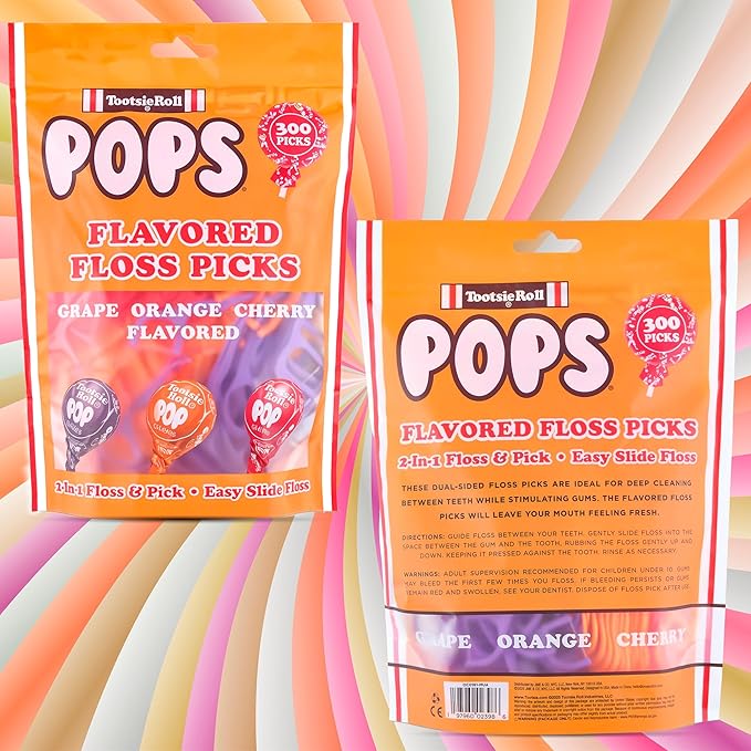 Flavored Floss Picks, 300 Count, Dental Floss Picks for Teeth with Fun Fruit Flavors, Flosser Picks for Adults and Children, | Grape, Orange & Cherry Flavor