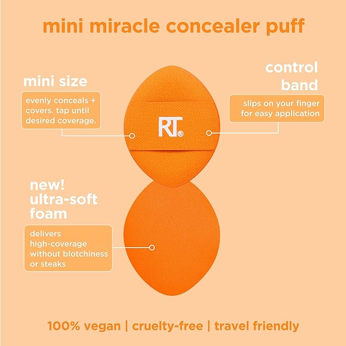 Real Techniques Mini Miracle Concealer Puff Trio, Small Makeup Puff For Liquid & Cream Foundation & Concealer, Targeted Concealing, Travel Friendly & Reusable, Vegan & Cruelty Free, 3 Count