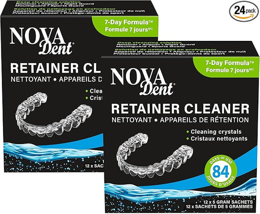 Novadent Retainer Cleaner – for Aligner, Night Guard, Mouthguard, Sports Guard - 168-Day (2 x 12 sachets)