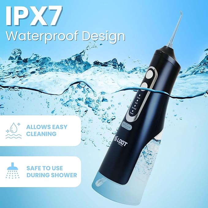 Dental Water Flosser Cordless, 310ML Electric Flosser with 4 Cleaning Modes & 8 Replaceable Jet Tips, IPX7 Waterproof Electric Waterflosser for Teeth Cleaning (8 Tips)