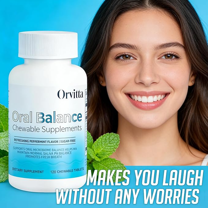 Orvitta Oral Balance Chewable Tablets, Sugar-Free, Refreshing Mint Flavor - Supports Oral microbiota, Saliva pH Balance, and Fresh Breath 120 Tablets