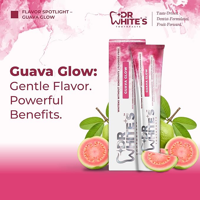 Dr. White’s Fruit by Design™ Line — Guava Glow Fluoride-Free Nano-Hydroxyapatite Toothpaste, 3.5 oz | Mint-Free | Dentist-Formulated | Enamel-Identical Mineral Care
