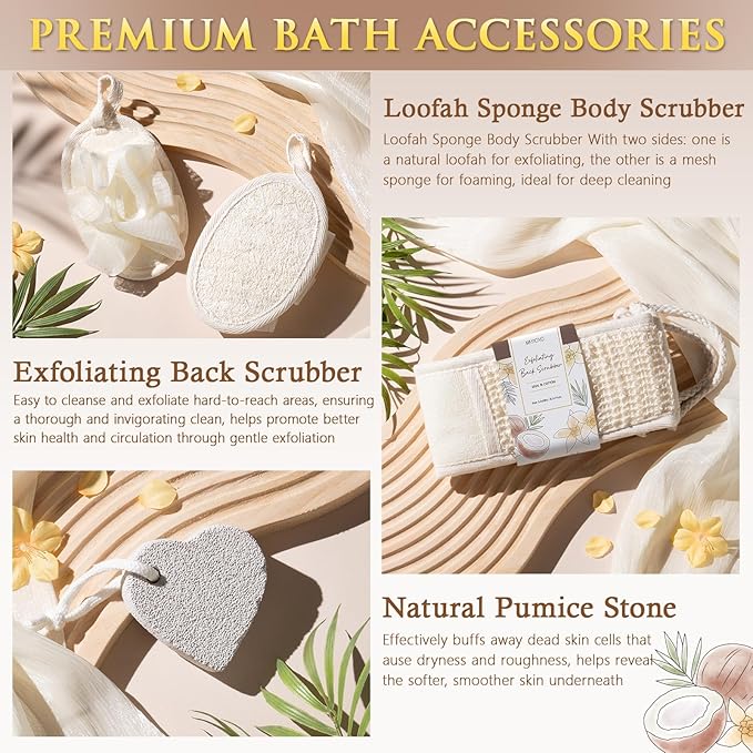 Birthday Gifts for Women, Vanilla Coconut Relaxing Spa Gift Baskets for Women Self Care Package Bath Gift Set, Home Bath and Body Kit Pamper Valentines Day Gifts for Her Womens Mom Friends Sister Wife