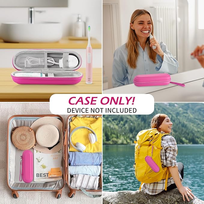 Toothbrush Travel Case for Oral B/Oral-B Pro 1000 1500 5000 7000 & Philips Sonicare 4100 1100 5300 5100 6100/iO Electric Toothbrush, Hard Protective Storage Bag (Pink case with toothbrush cap)