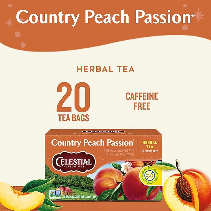 Celestial Seasonings Country Peach Passion Herbal Tea, 20 Tea Bags Box (Pack of 2)