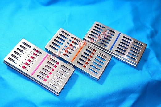 German Stainless 3 Dental Sterilization Cassette Rack Tray Box for 7 Surgical Instruments Set of 3 Colored