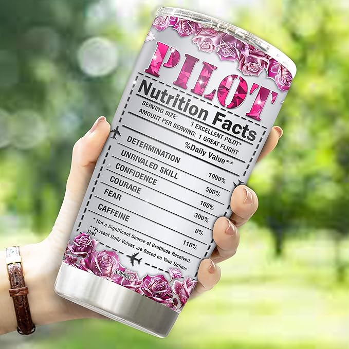 Personalized Pilot Gifts For Women 20oz Insulated Stainless Steel Coffee Mug Travel Cup Water Bottle Tumbler With Lid Gift For Wife Daughter Mom Christmas Birthday Mothers Day Valentine
