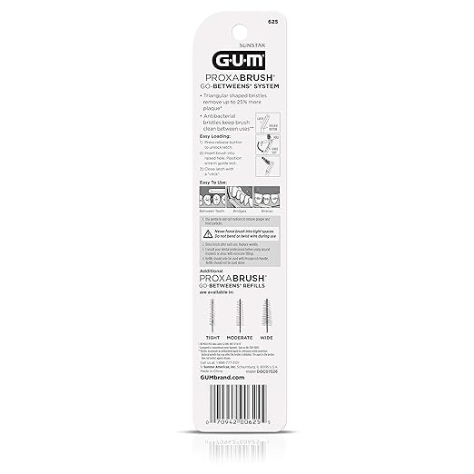 GUM Proxabrush Permanent Handle Refills - Compatible with Go-Betweens Interdental Brushes - Floss Picks for Teeth, Braces, and Implants