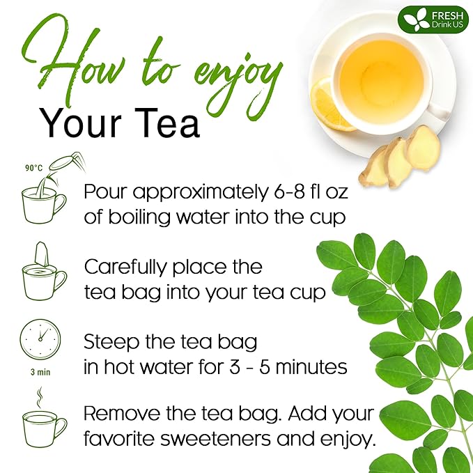 TOG999, Permium Moringa Ginger Herbal Tea – 60 Tea Bags – Caffeine-Free, Smooth & Warming Blend – Pure Ingredients, Sustainably Sourced. No Sugar. No Gluten. Vegan.