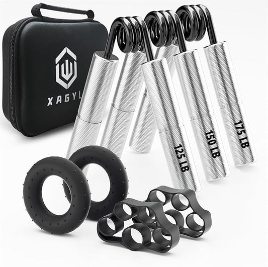 Professional Hand Grip Strengthener Trainer Kit, 50-175LB Metal Hand Gripper with 2 Finger Stretcher & 2 Grip Ring Wrist Foream Strengthener Exercise Workout Trainer for Pro Beginner Professionals