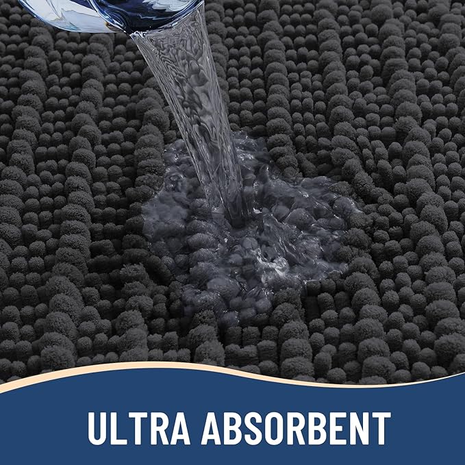 Arotive Luxury Chenille Bathroom Rug Mat, Extra Soft Thick Absorbent Shaggy Bath Rugs, Non-Slip Machine Wash Dry, Plush Bath Mats for Bathroom, Shower and Tub, 34x21, Dark Grey