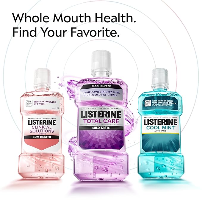 Listerine Alcohol-Free Mouthwash, Non Alcoholic Mint Oral Rinse Kills 99.9% of Germs That Cause Bad Breath for a Fresh Breath & Clean Mouth, Less Intense Taste, Cool Mint Flavor, 1 L (Pack of 2)