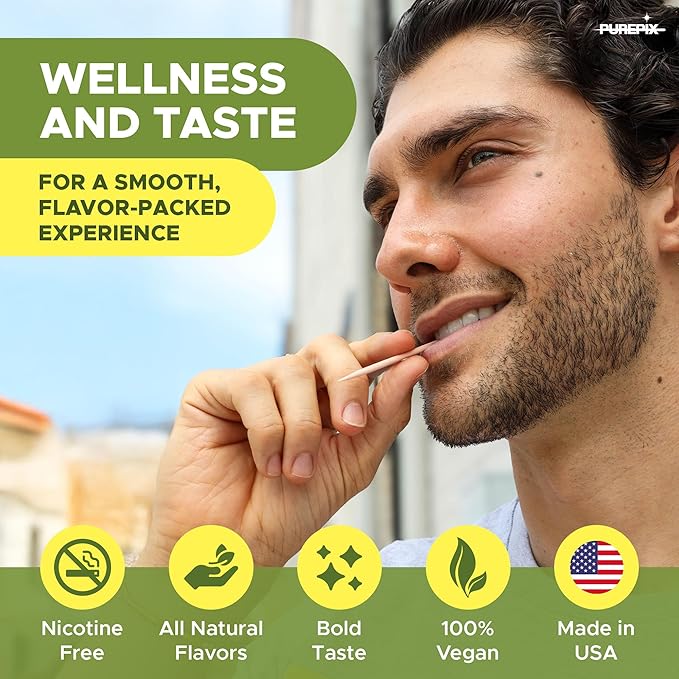 Mullein Pix, Extra Thick Flavored Toothpicks Infused with Mullein Leaf, Natural Quit Smoking Alternative, Lung Cleanse Support, Nicotine Free, Kosher Vegan, Made in The USA (Classic Spearmint 3 Pack)